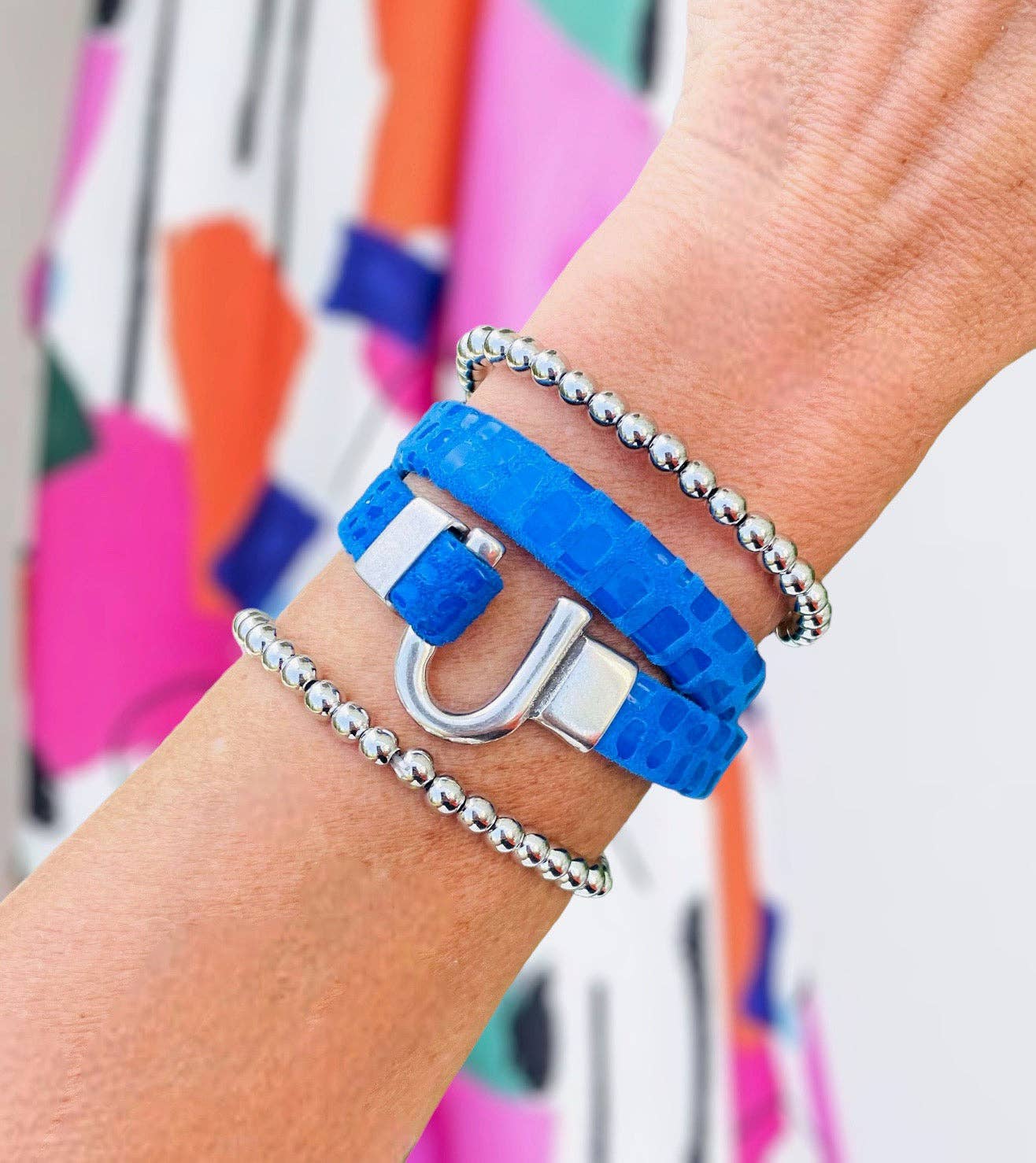 Silver Horseshoe Leather Bracelet Wrap - 4 color choices