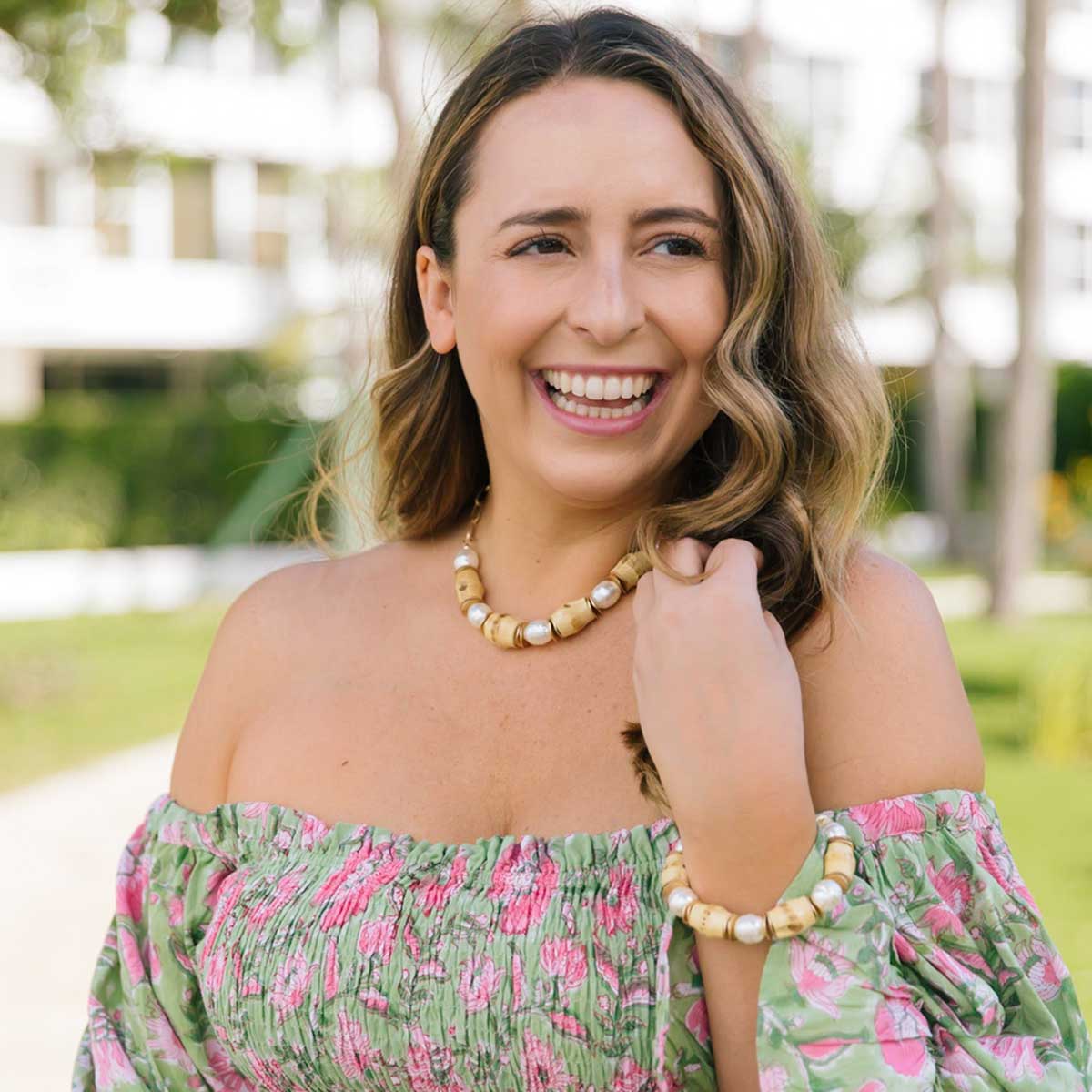 Sloan Bamboo & Pearl Beaded Necklace in Natural