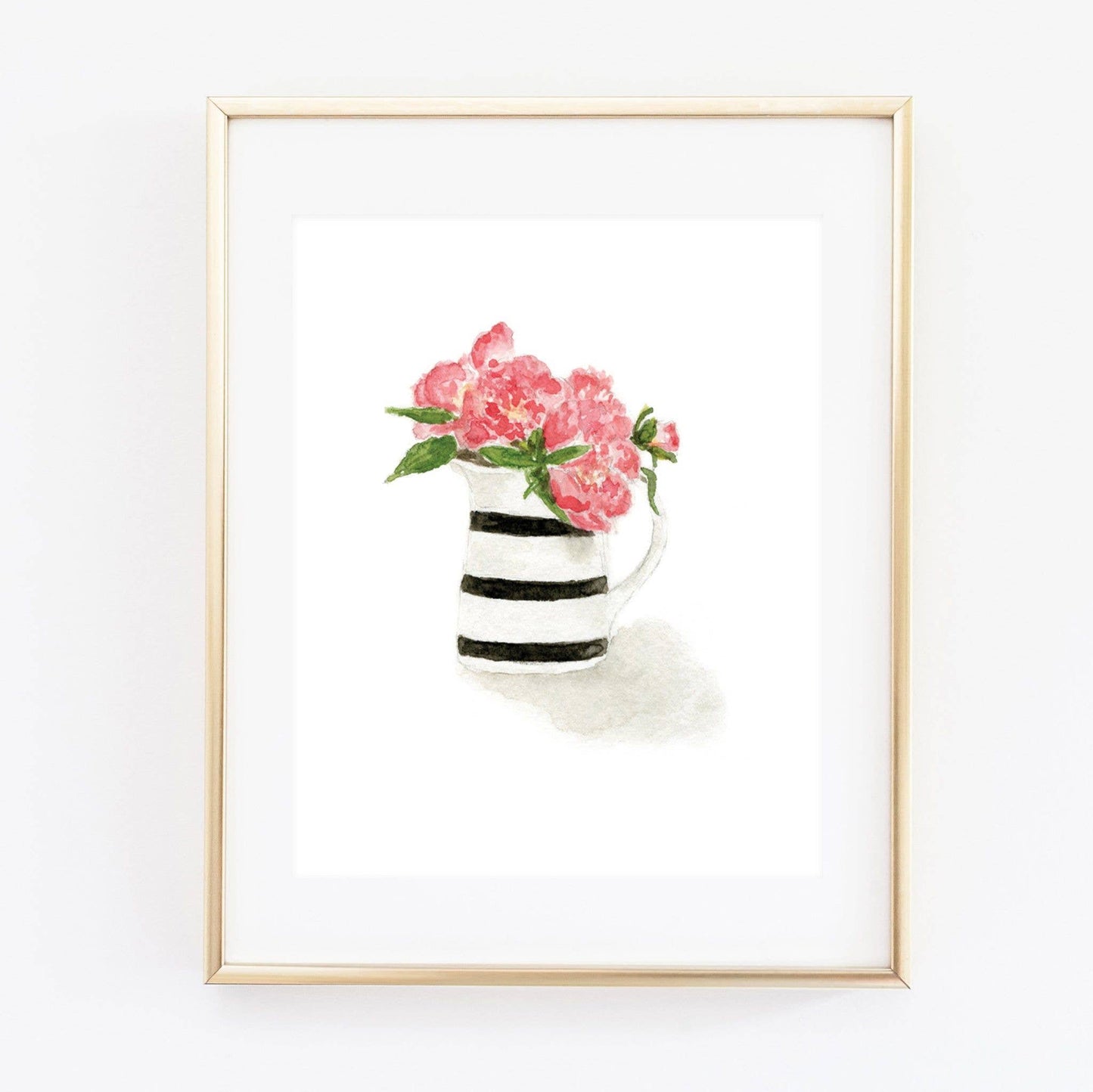 Stripe peonies art print