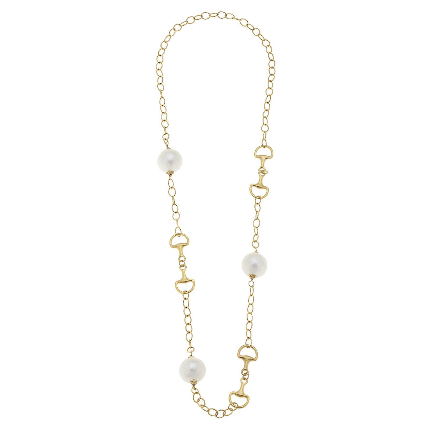 Gold Horsebit and Cotton Pearl Necklace