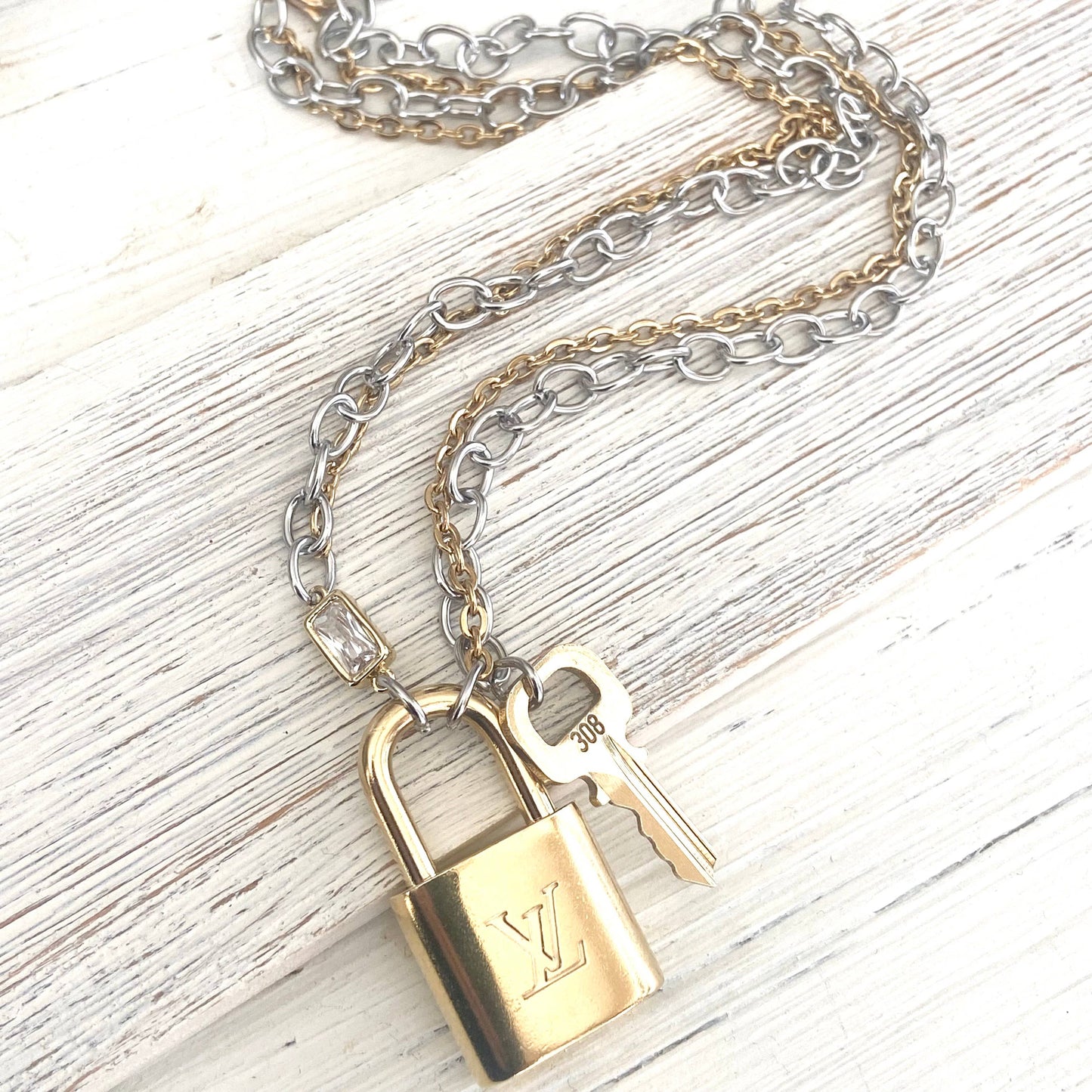 Louis Vuitton lock necklace repurposed upcycled LV