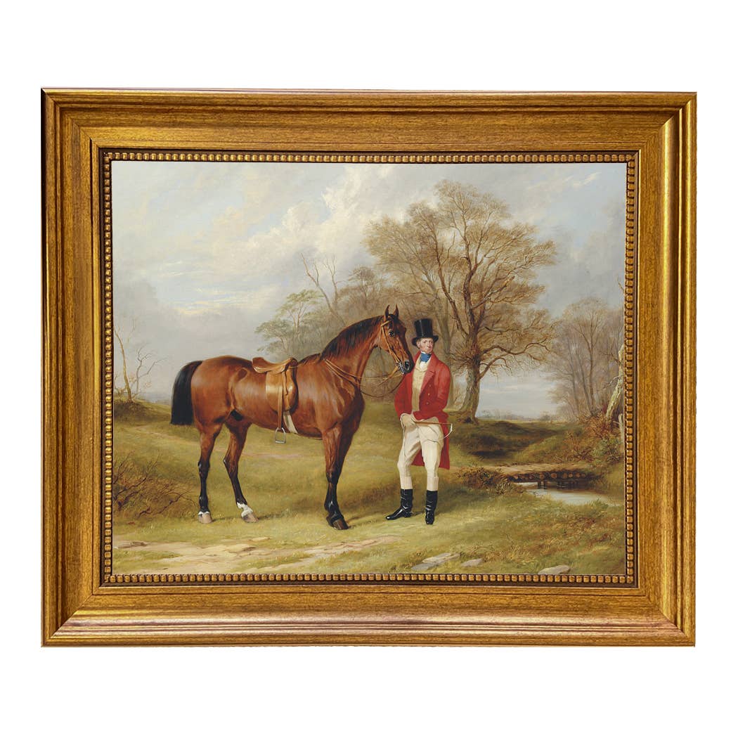 Gentleman Standing Beside Saddled Hunter Painting Print