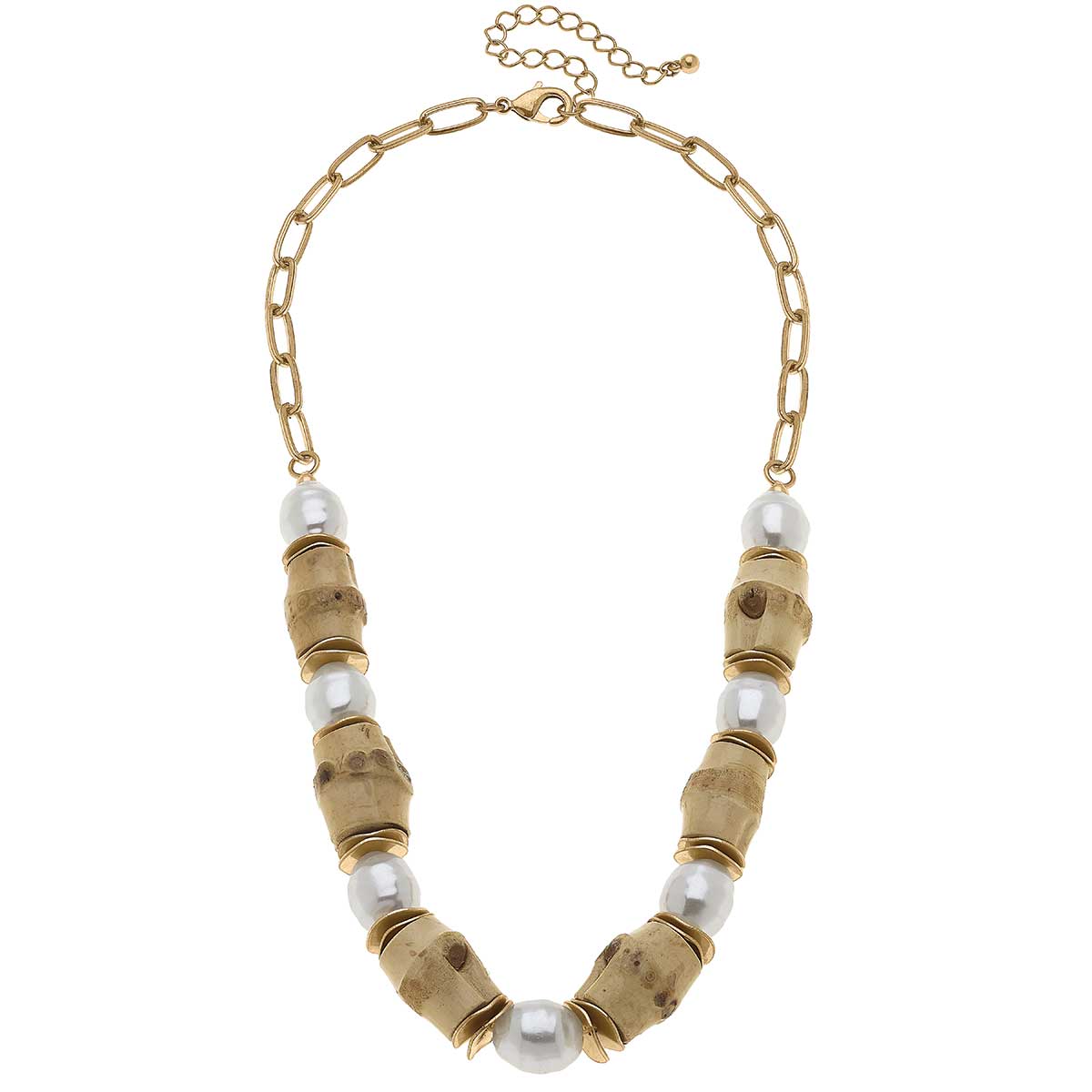 Sloan Bamboo & Pearl Beaded Necklace in Natural