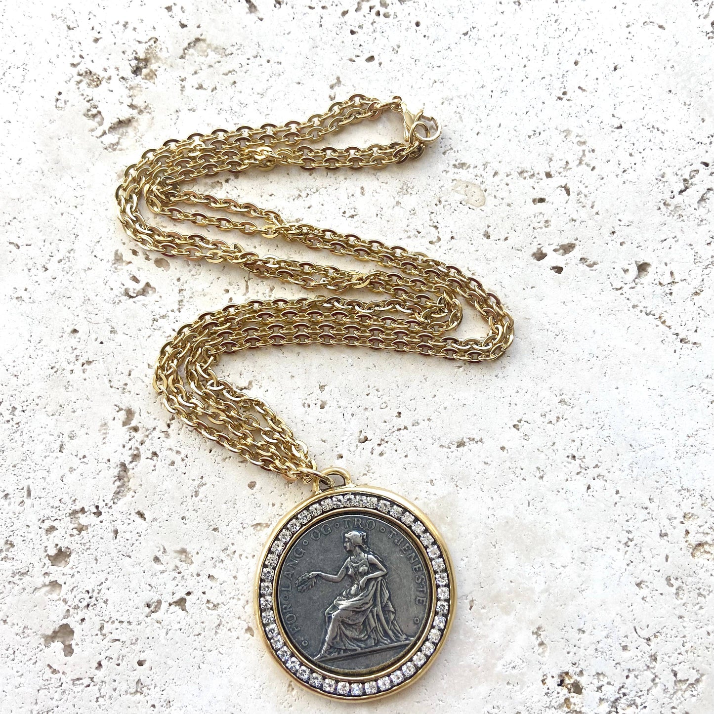 Coin necklace, Norway, medallion jewelry, boutique salon