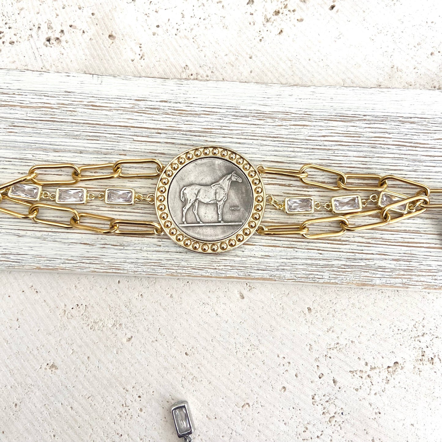 Horse jewelry coin bracelet country western derby equestrian