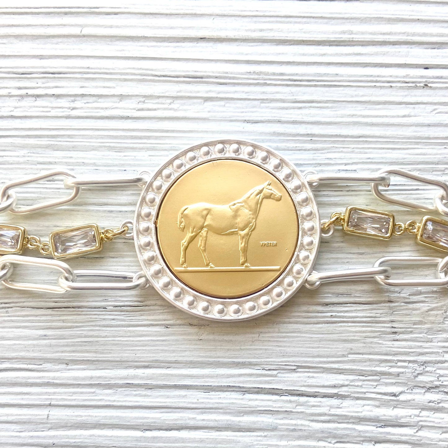 Horse jewelry coin bracelet country western derby equestrian