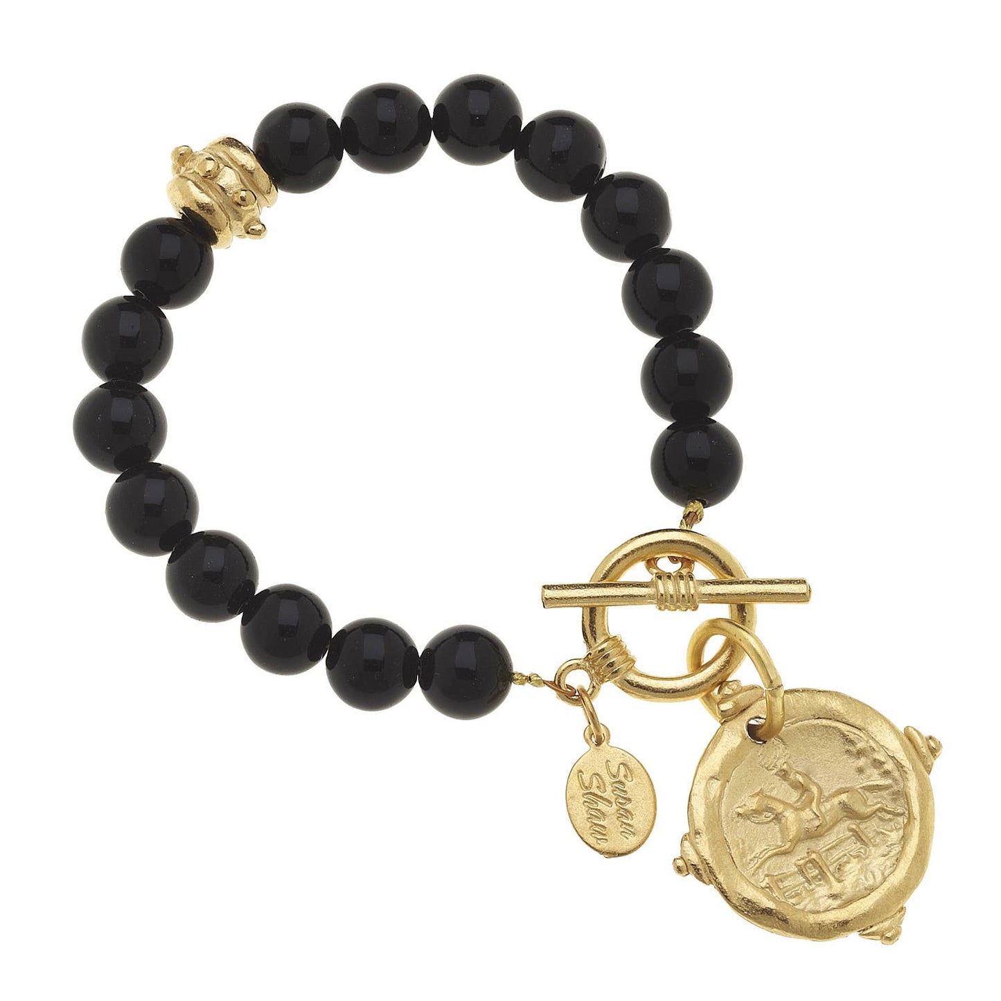 Gold Horse Intaglio on Black Onyx Bracelet