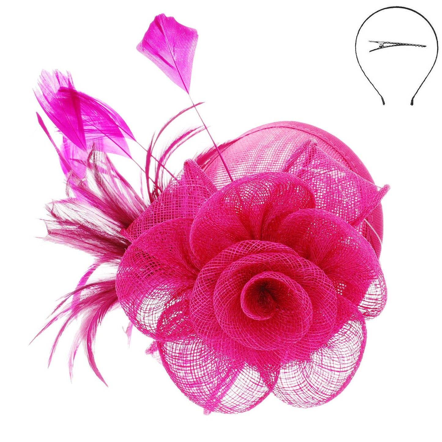 Floral Mesh w/ Feathers Fascinator & Detachable Headband