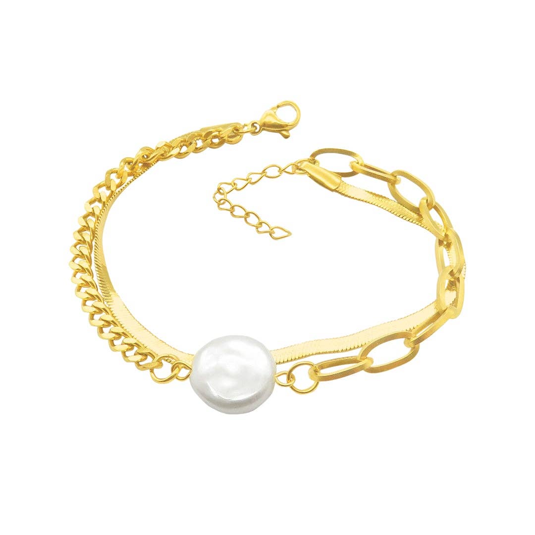 Mixed Chain Pearl Bracelet gold