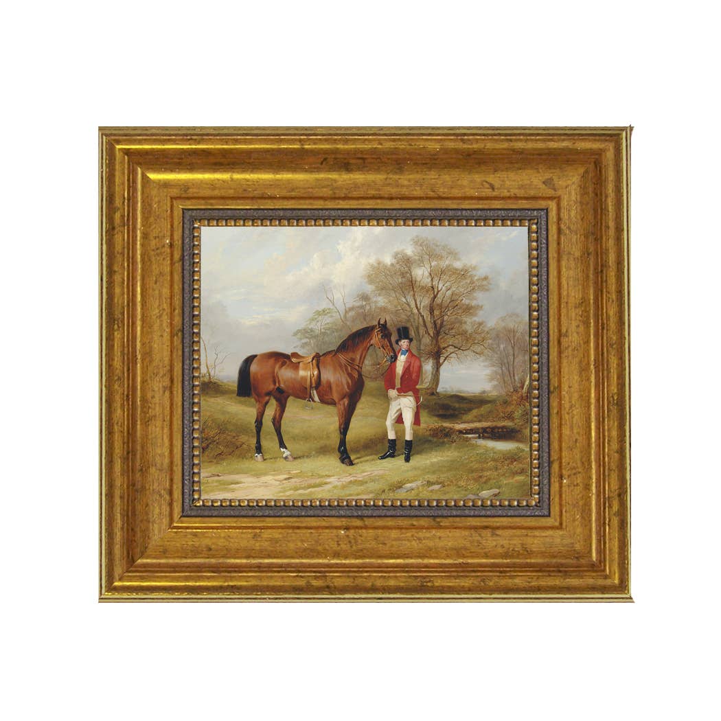 Gentleman Standing Beside Saddled Hunter Painting Print