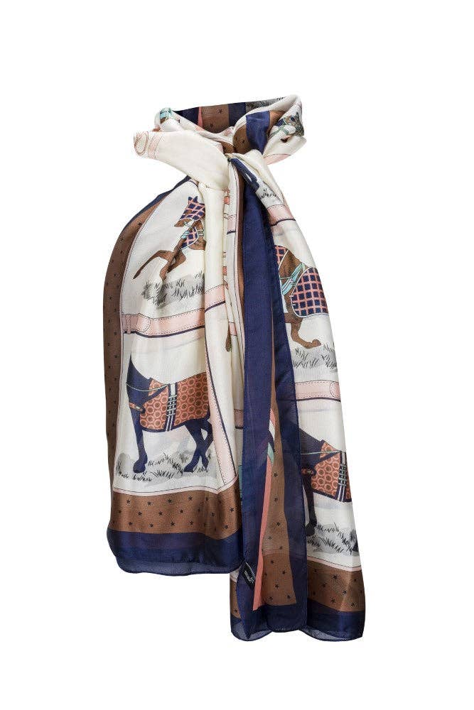 AWST Int'l. 100 % Silk Scarf- Horses in Blankets
