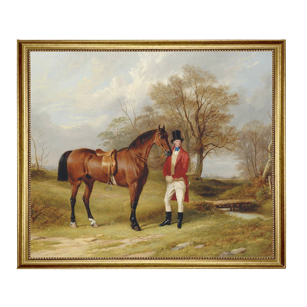 Gentleman Standing Beside Saddled Hunter Painting Print