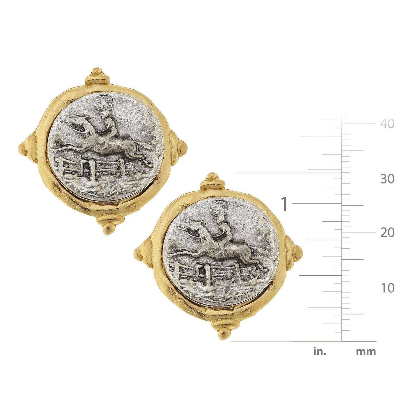 Gold and Silver Italian Intaglio Equestrian Pierced Earrings
