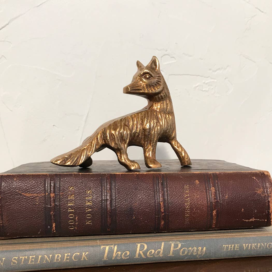 4-1/4" Antiqued Brass Sly Fox Paperweight Tabletop Decor