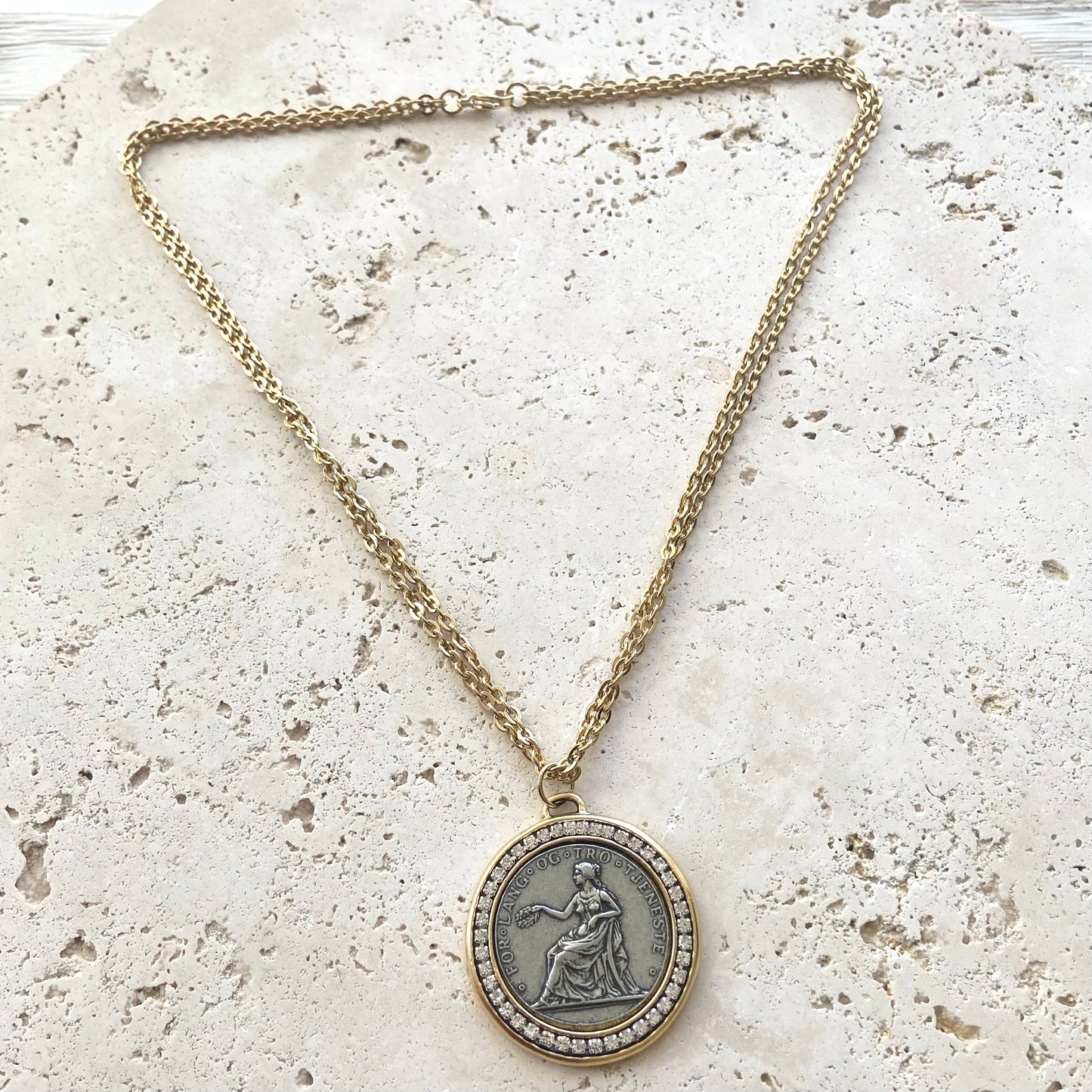 Coin necklace, Norway, medallion jewelry, boutique salon