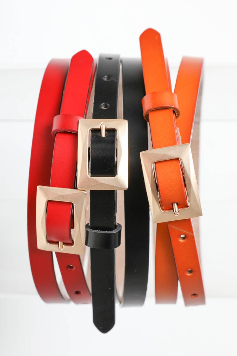 Gold Buckle Skinny Waist Belt