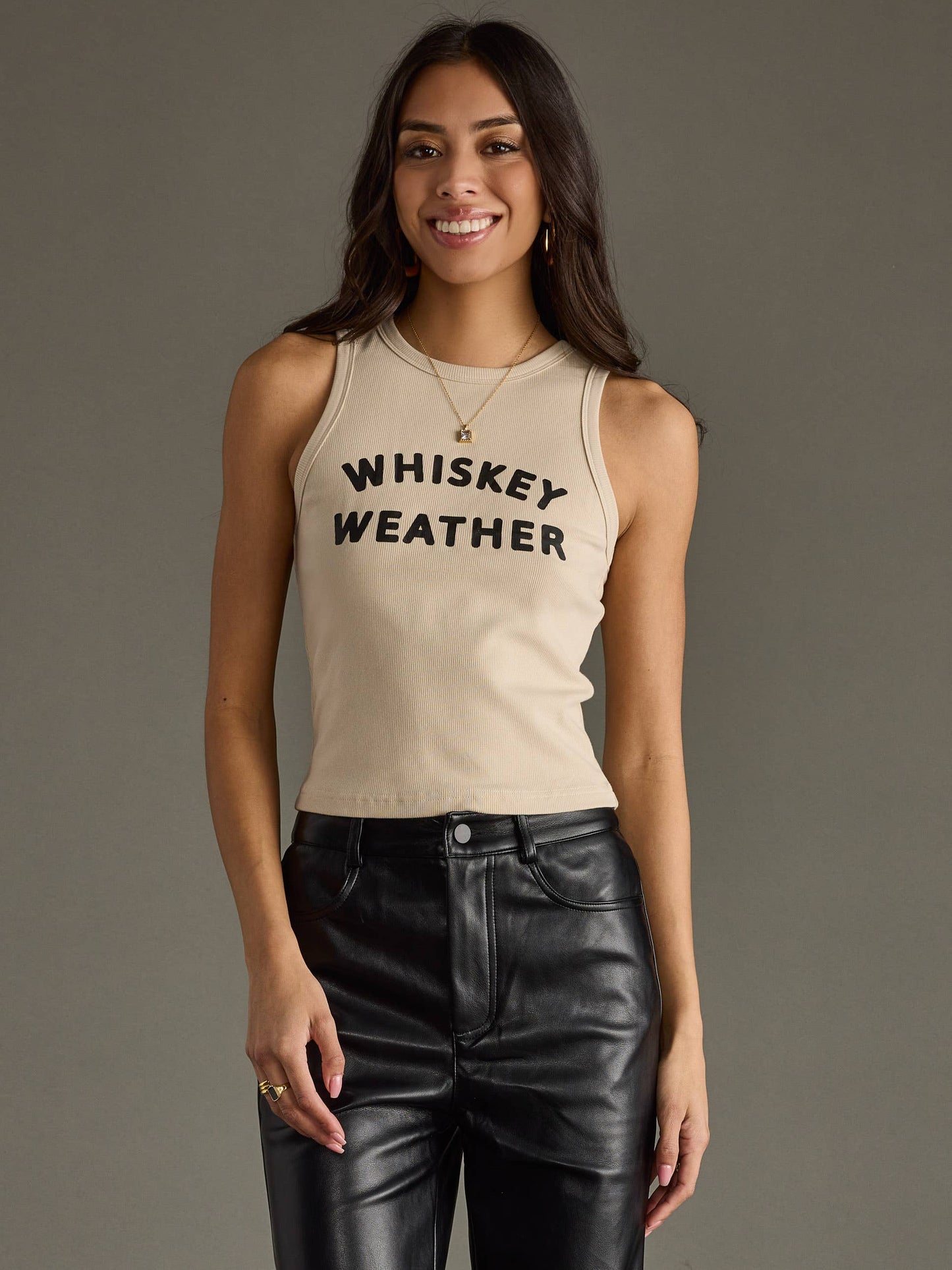 Beige Whiskey Weather Tank Top