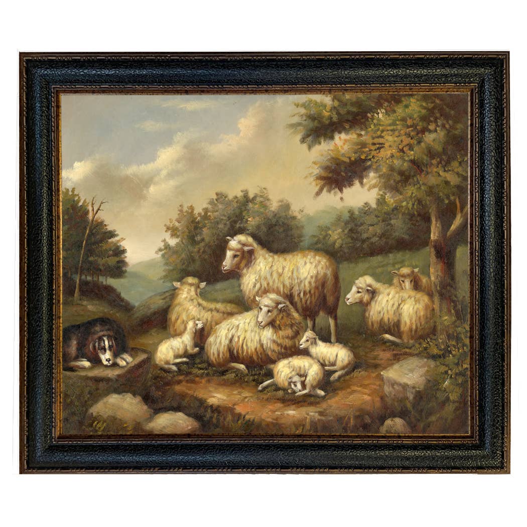 Sheep in Landscape Framed Painting Print on Canvas