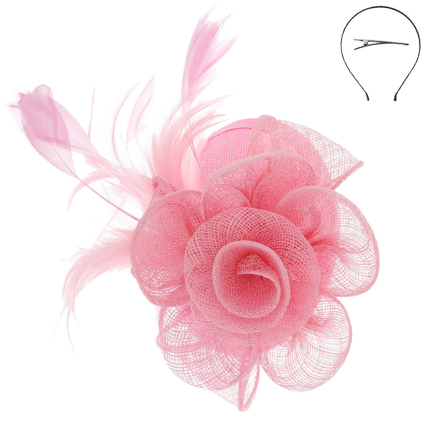Floral Mesh w/ Feathers Fascinator & Detachable Headband
