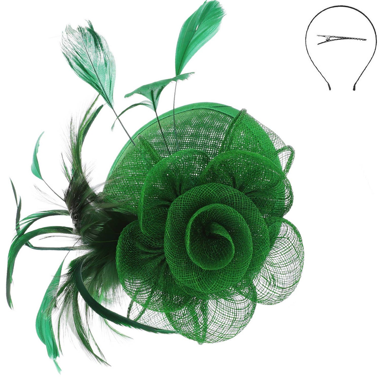 Floral Mesh w/ Feathers Fascinator & Detachable Headband