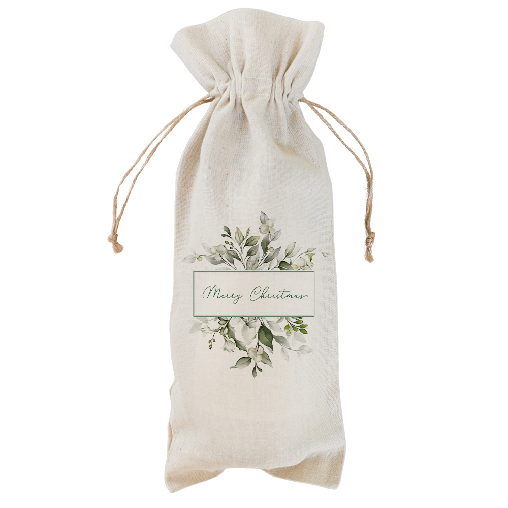 Merry Christmas Greenery Wine Bag