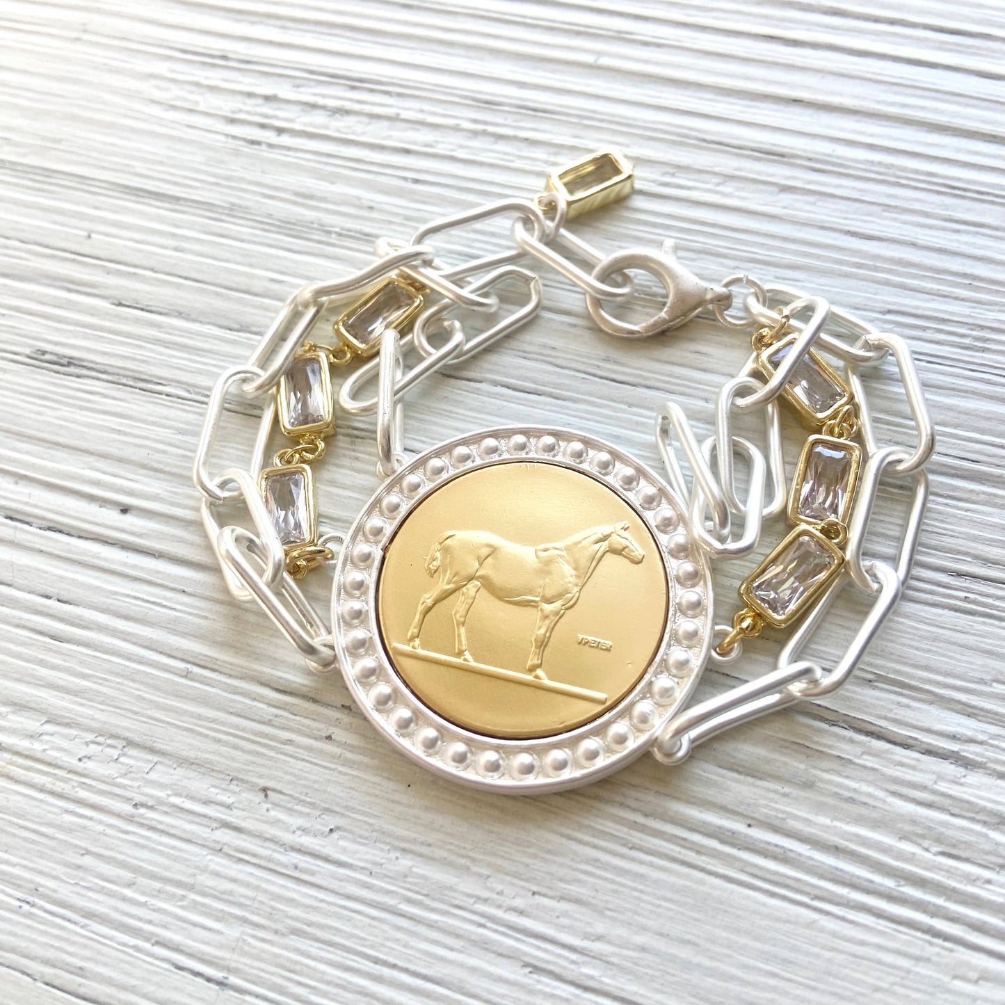 Horse jewelry coin bracelet country western derby equestrian