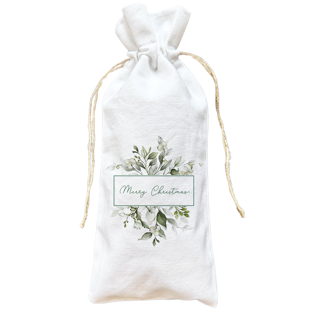 Merry Christmas Greenery Wine Bag