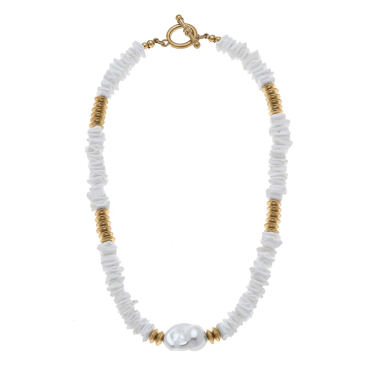 Suri Beaded Shell & Pearl T-Bar Necklace in Ivory