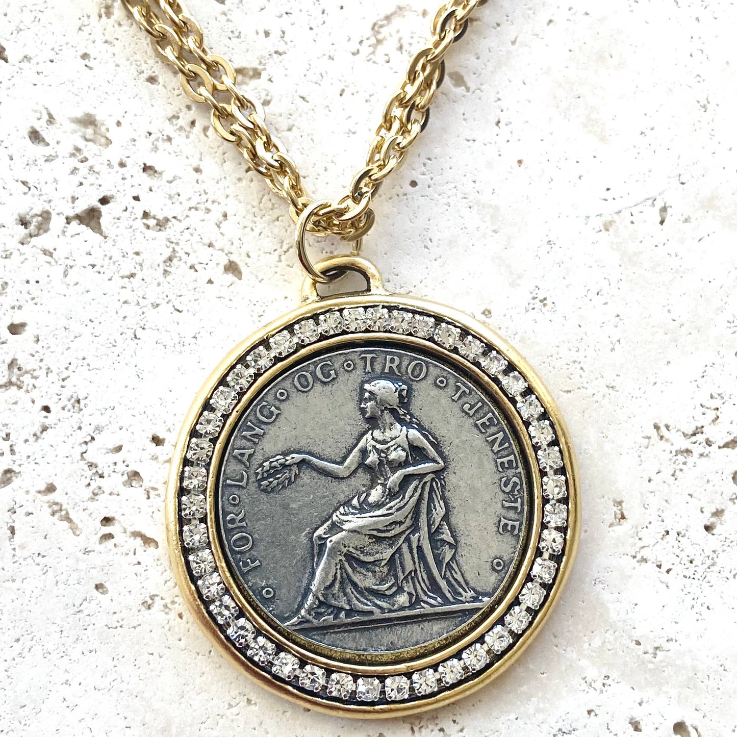 Coin necklace, Norway, medallion jewelry, boutique salon