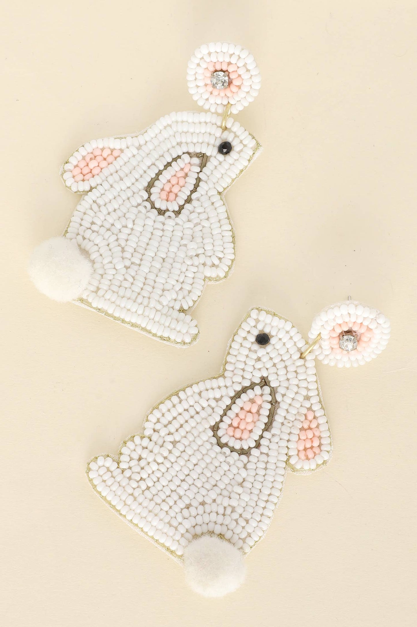 Easter Bunny Beaded Embroidery Drop Earrings