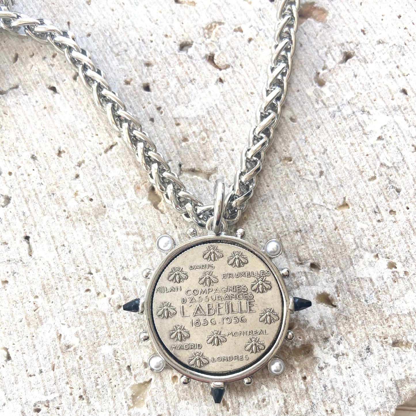 Coin necklace Equestrian French bee jewelry boutique salon