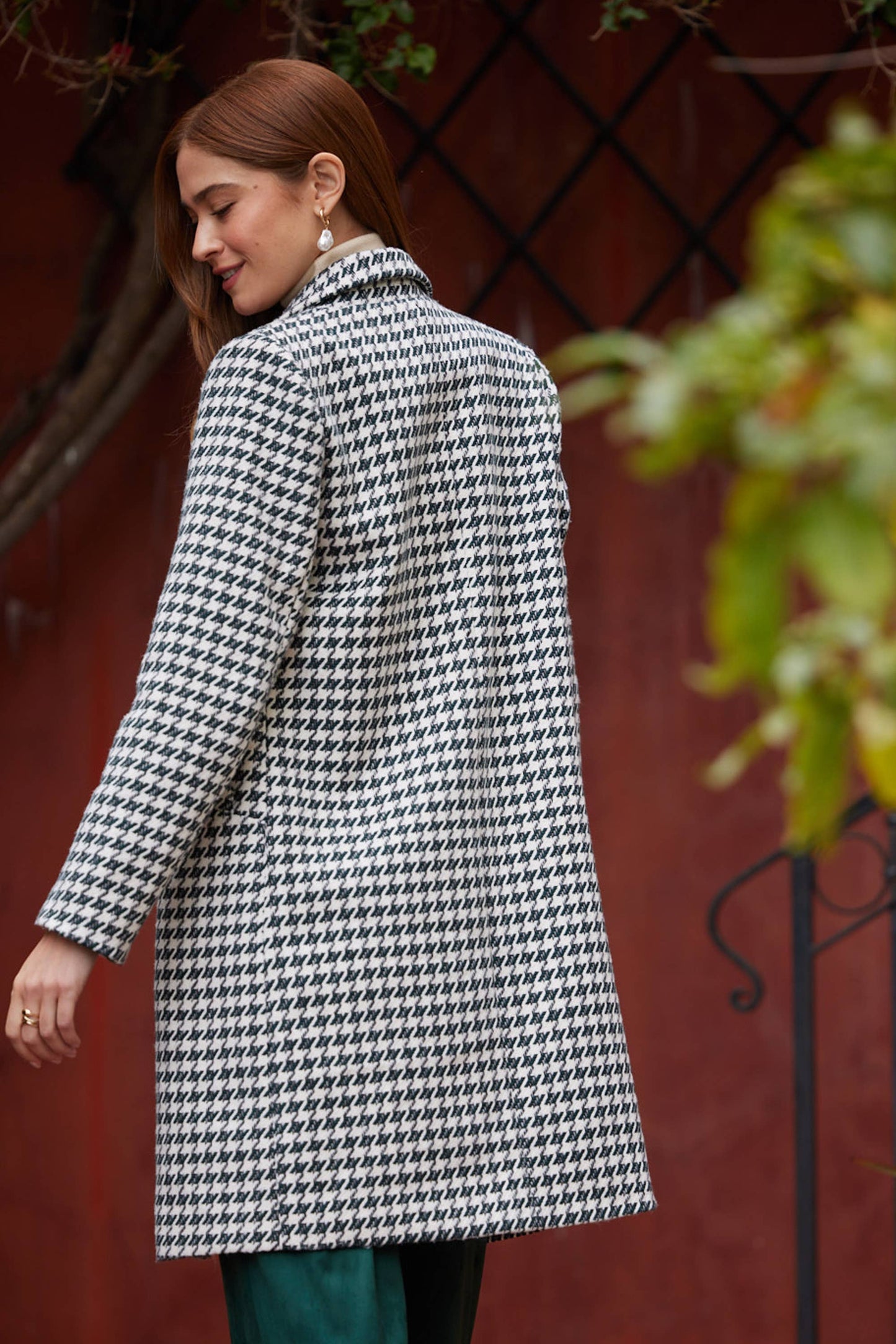 Houndstooth One-Button Coat