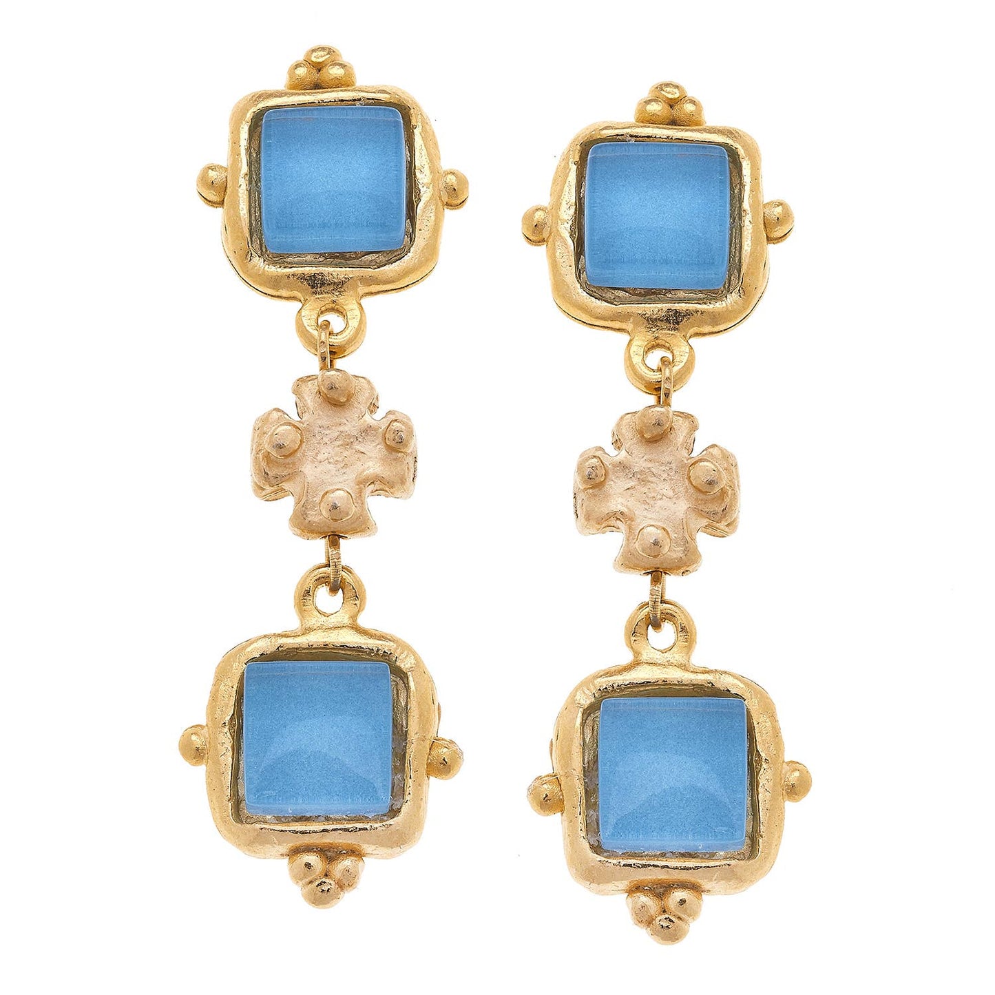 Charlotte Aqua French Glass Tier Earrings