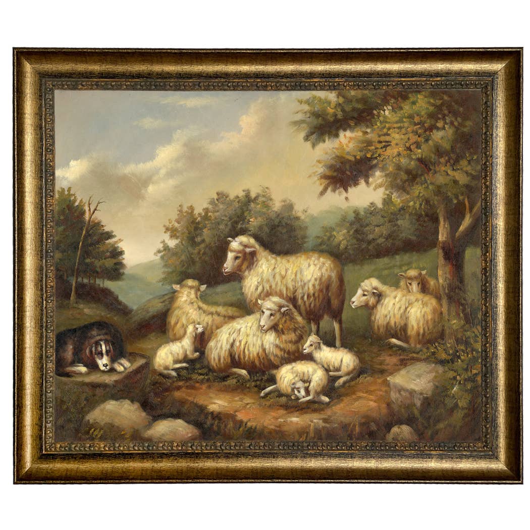 Sheep in Landscape Framed Painting Print on Canvas