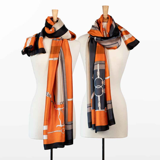 Celine - Stylized Equestrian Scarf in Tangerine and Deep Blue