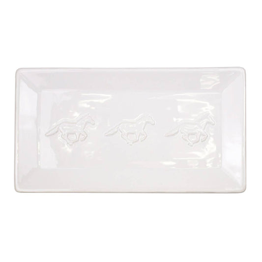 Horse Embossed Rectangle Platter   White   12x6.5