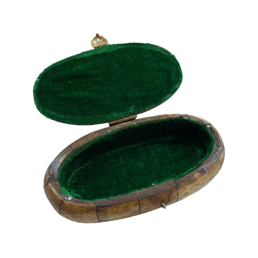 5-1/2" Antiqued Vintage Oval Bone Box