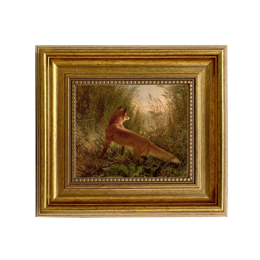 Fox Flushing Ducks Vintage Framed Painting Print on Canvas