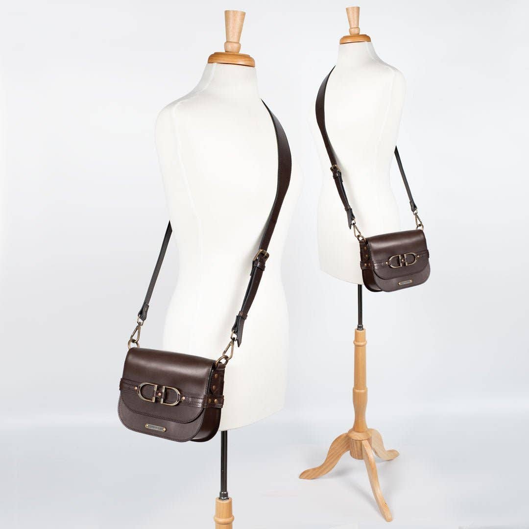 Delaney - Equestrian Stirrup Crossbody Luxury Leather Handbag in Deep Brown