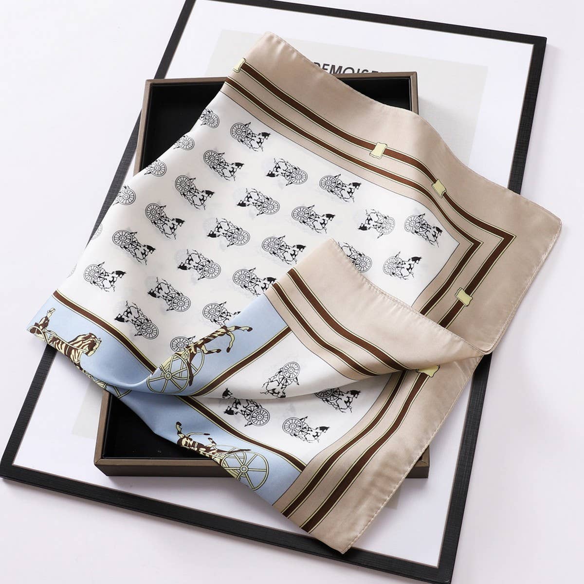 Vintage Letter Print Satin Square Scarf for Women_CWASC0809