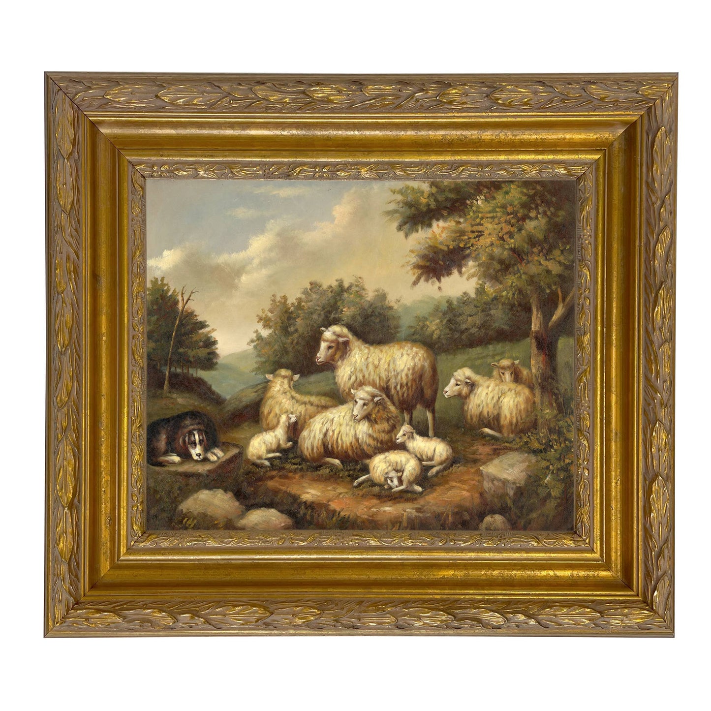 Sheep in Landscape Framed Painting Print on Canvas