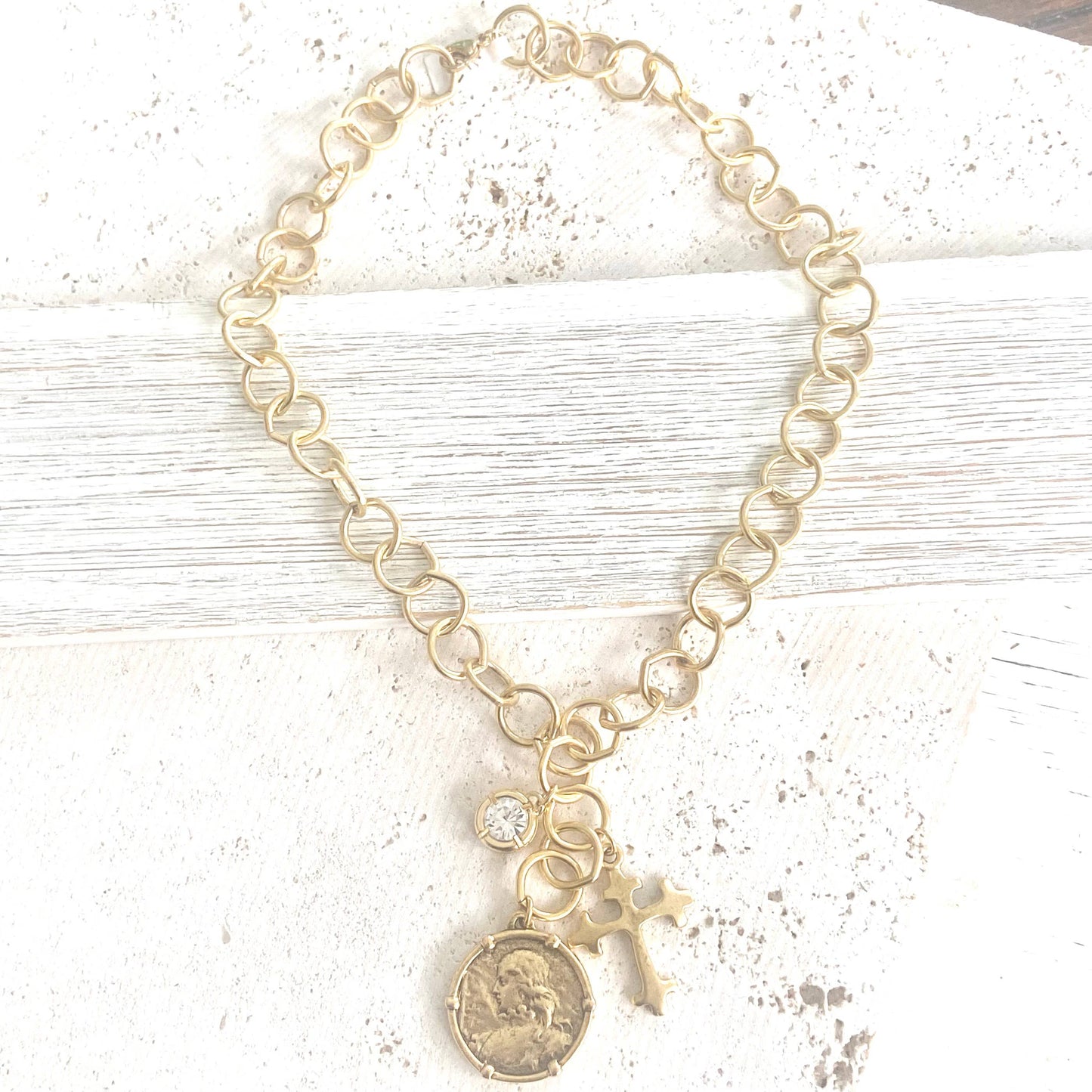 Joan of arc coin medallion charm necklace 