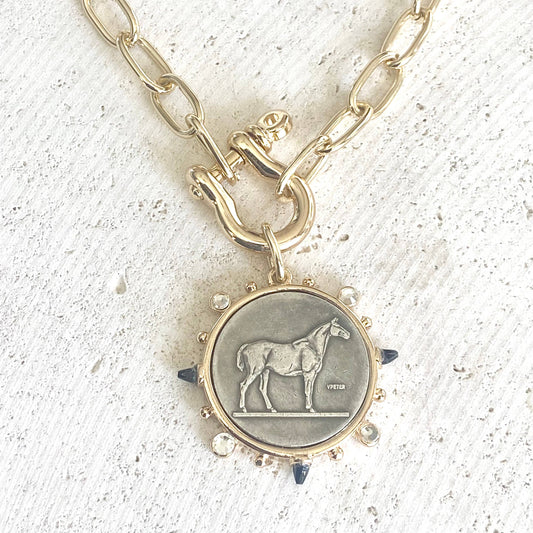 Horse coin shackle necklace  Equestrian derby  jewelry 