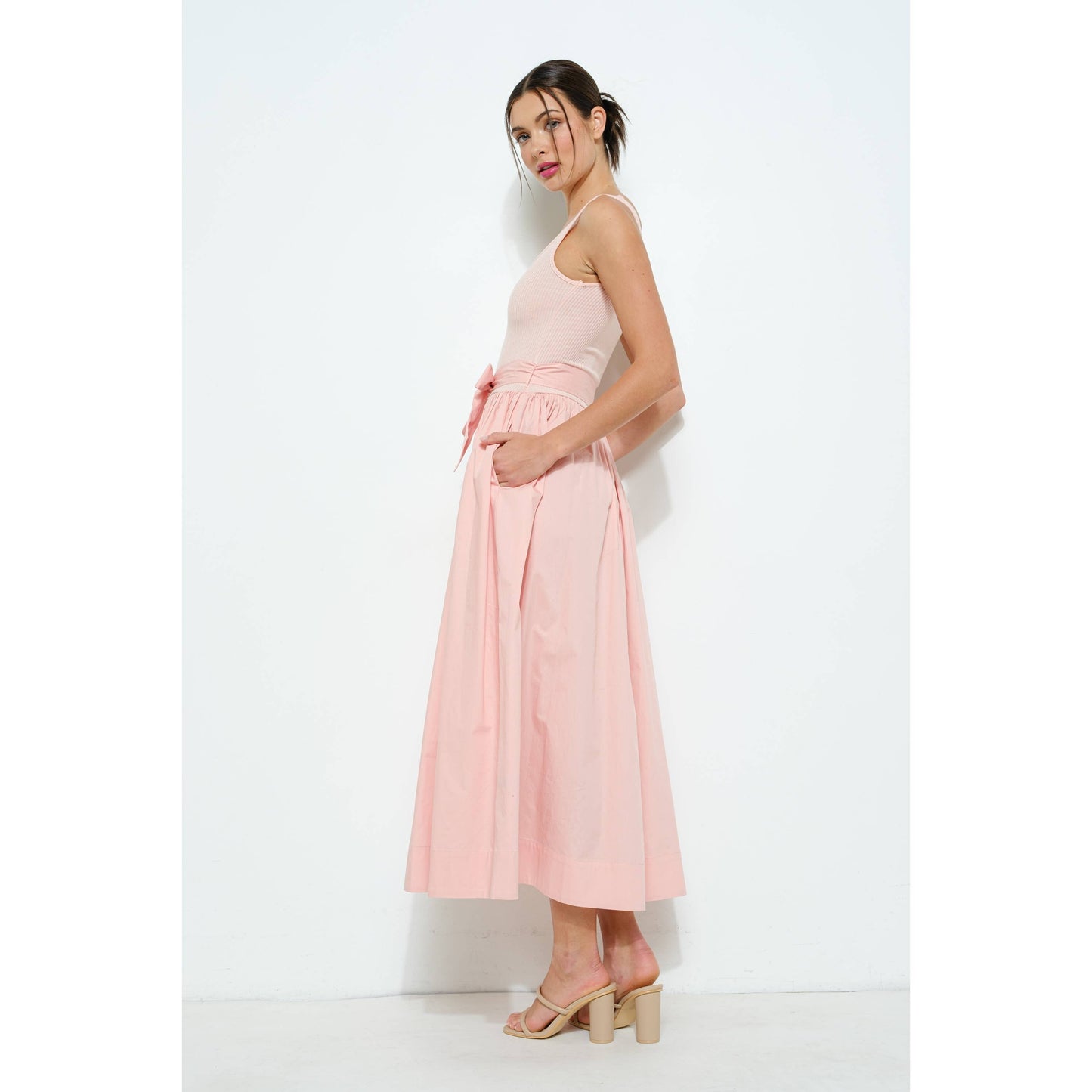Sleeveless Knit Bodice With Flare Skirt Maxi Dress