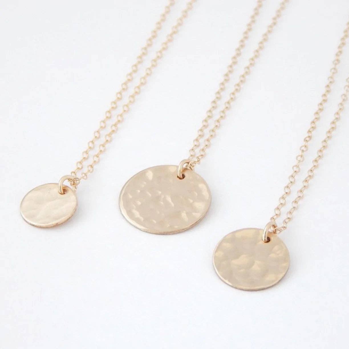 Hammered Disc Necklace - Minimalist, Layering Necklace