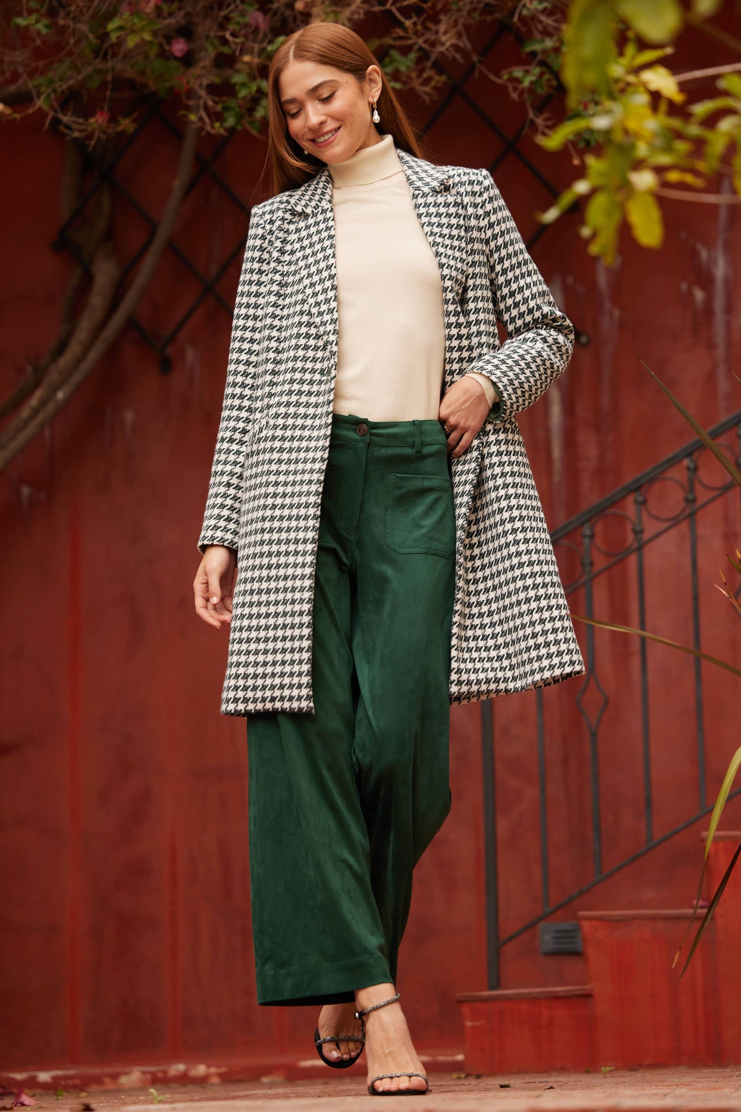 Houndstooth One-Button Coat