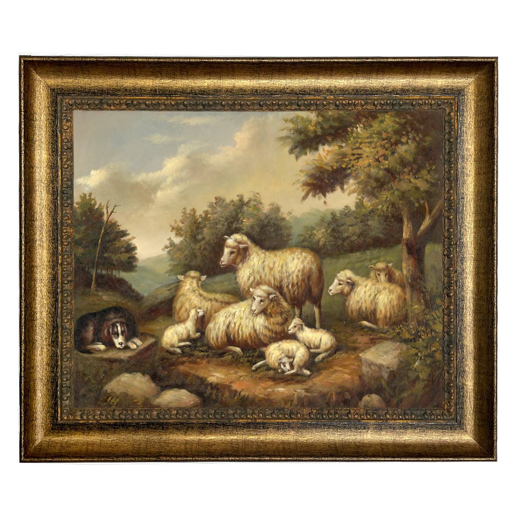 Sheep in Landscape Framed Painting Print on Canvas
