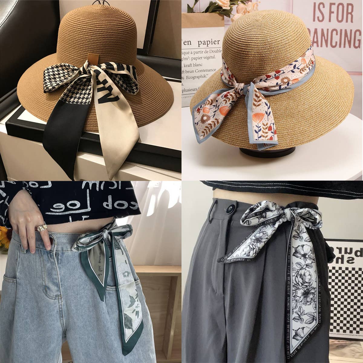 Letter Floral Skinny Scarf – Hair Bow & Bag Ribbon_CWASC0070