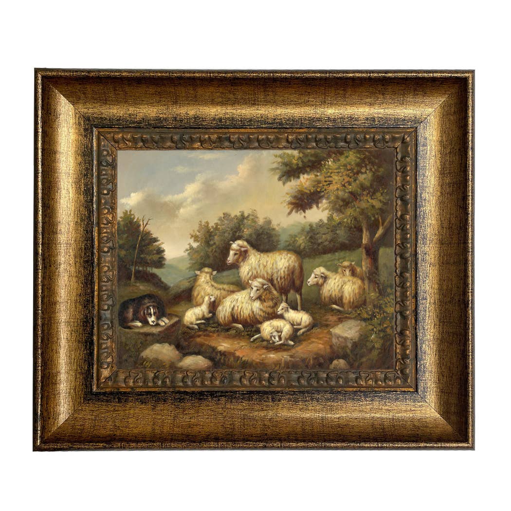 Sheep in Landscape Framed Painting Print on Canvas