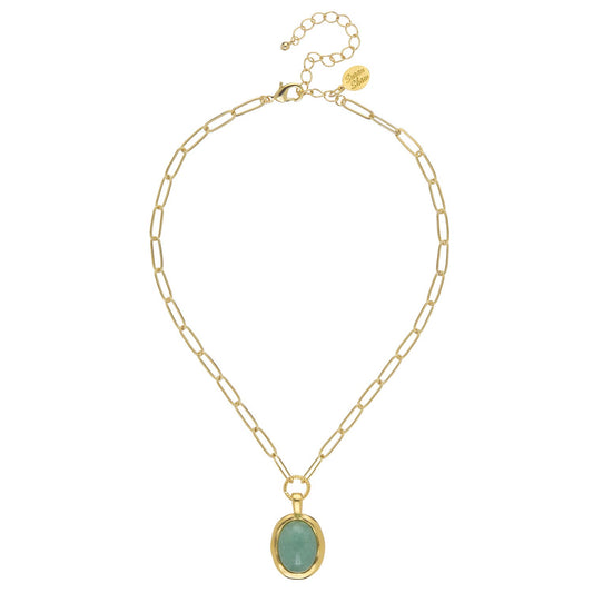 Jade Cabochon Paperclip Necklace